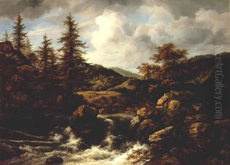 Wooded Landscape With Waterfall Oil Painting by Jacob Van Ruisdael