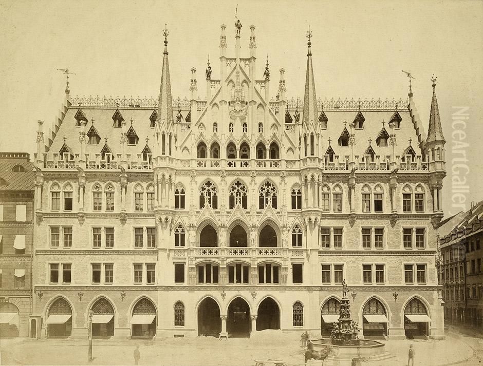 Rathaus In Munich Oil Painting by Georg Bottger