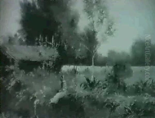 Woman Sitting By A River Bank Oil Painting by B. Yamero Ruiz