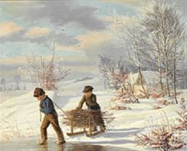 Winter Landscape Oil Painting by Gotfred Rump