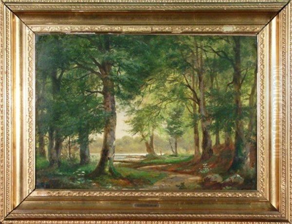 Landscape Of A Forest Oil Painting by Gotfred Rump