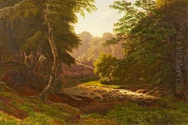 Forest Landscape With A Stream Oil Painting by Gotfred Rump