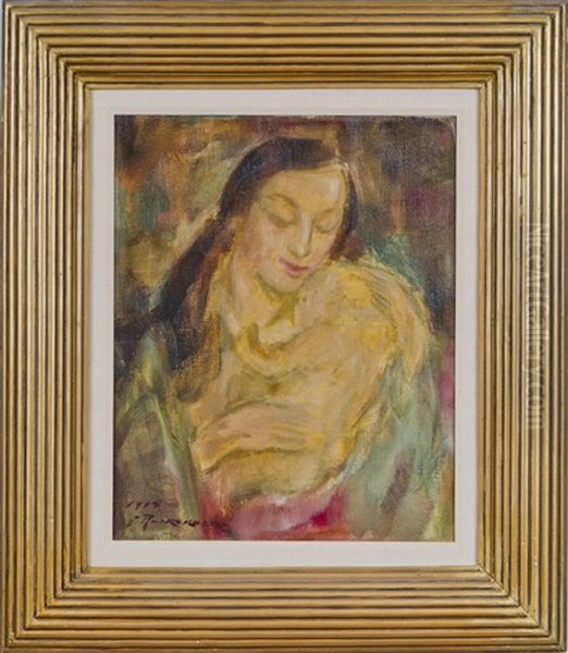 Aiti Ja Lapsi Oil Painting by Jalmari Ruokokoski