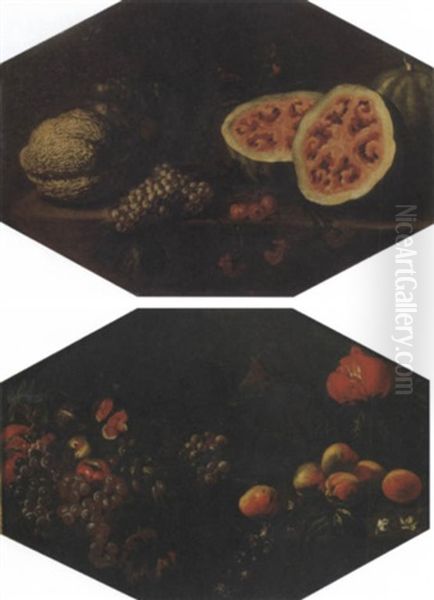 Zucche, Uva, Garofani Ed Anguria Su Un Piano Di Pietra En Plein Air Oil Painting by Giuseppe Ruoppolo