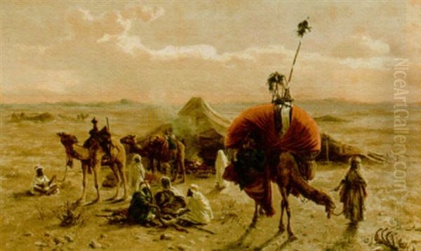 Arabs Camping In The Desert Oil Painting by Otto von Ruppert