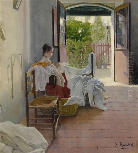 The Seamstress, Sitges Oil Painting by Santiago Rusinol i Prats
