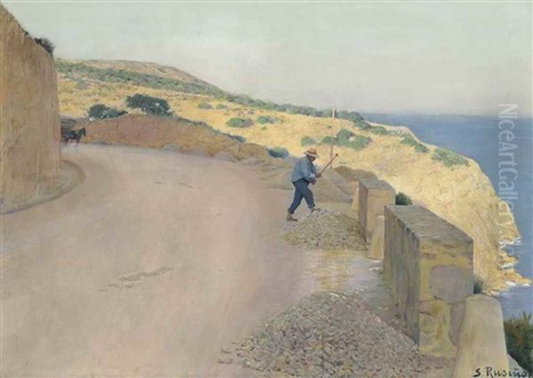 Hombre En Paisaje, Garraf (sitges) Oil Painting by Santiago Rusinol i Prats
