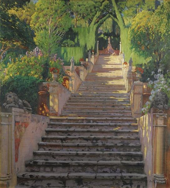 Pedres Velles, Raixa (iv) (the Old Stairs, Raixa) Oil Painting by Santiago Rusinol i Prats