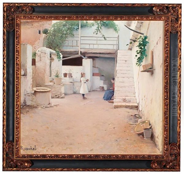 Patio Blanco De Sitges Oil Painting by Santiago Rusinol i Prats