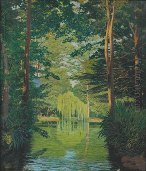 Parc Bades, Arbucies Oil Painting by Santiago Rusinol i Prats