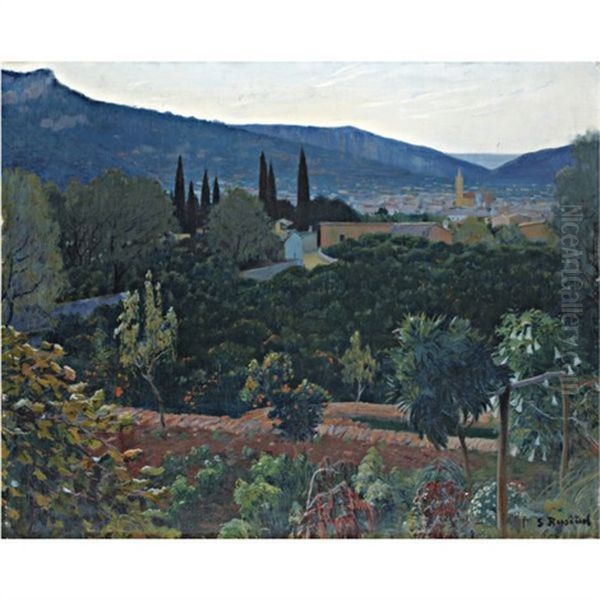 El Valle, Soller (view Over Soller) Oil Painting by Santiago Rusinol i Prats