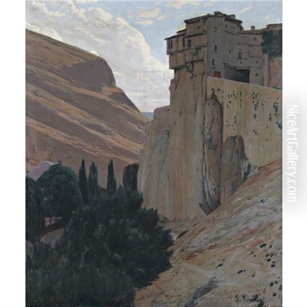 Casas Colgantes, Cuenca (the Hanging Houses, Cuenca) Oil Painting by Santiago Rusinol i Prats