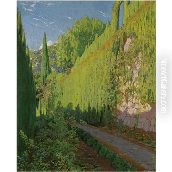 Jardin De Sa Coma. Valdemosa (garden Of Sa Coma, Valdemosa) Oil Painting by Santiago Rusinol i Prats