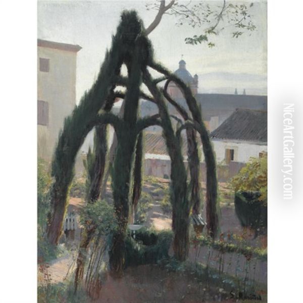 Glorieta Verde (the Pergola) Oil Painting by Santiago Rusinol i Prats