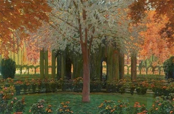 Glorieta De Cipreses Del Jardin Del Principe, Aranjuez - The Gardens At Aranjuez Oil Painting by Santiago Rusinol i Prats