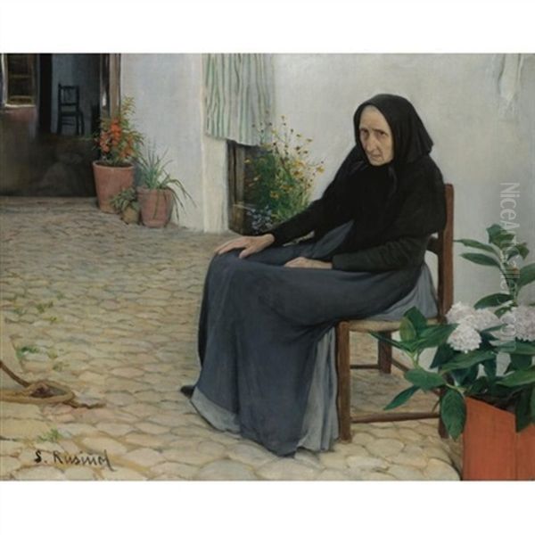 L'abia (the Grandmother) Oil Painting by Santiago Rusinol i Prats