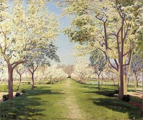 Almendros En Flor (almond Trees In Blossom) Oil Painting by Santiago Rusinol i Prats
