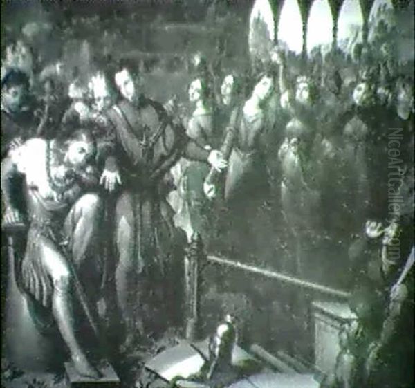 Herzog Leopold Von Osterreich Trauert Um Seinen Bruder, Den Gefangenen Friedrich D. Schonen... Oil Painting by Karl Russ