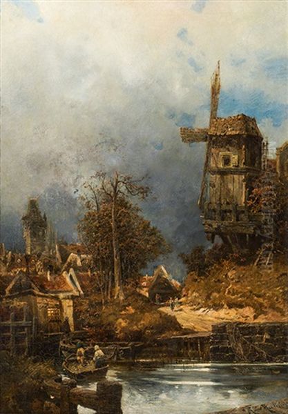 The Old Mill Near Delft Oil Painting by Robert Russ