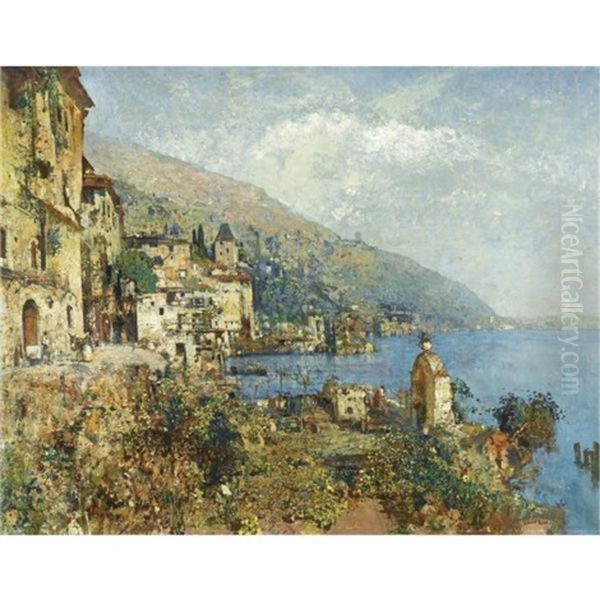 Der Gardasee Bei Gariano-gariano, Lake Garda Oil Painting by Robert Russ