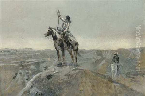 War (indian Telegraphing) Oil Painting by Charles Marion Russell