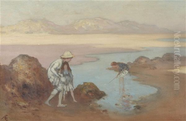 Children On The Beach, Donegal Oil Painting by George William Russell