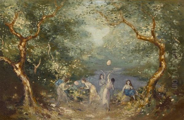 Girls Playing In The Woods Oil Painting by George William Russell