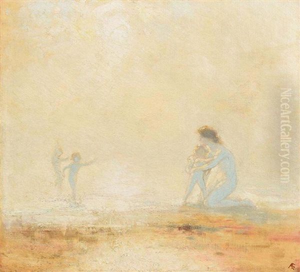Playing On The Beach Oil Painting by George William Russell