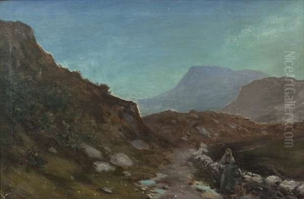 Mother And Child On A Pathway At Dusk Oil Painting by George William Russell