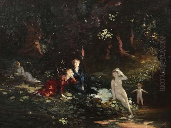 Bather In The Wood Oil Painting by George William Russell