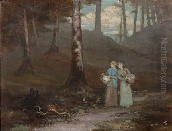 Two Figures In The Woods Oil Painting by George William Russell