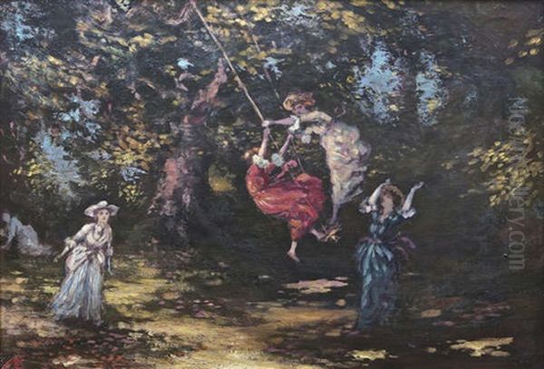 The Swing In The Woods Oil Painting by George William Russell