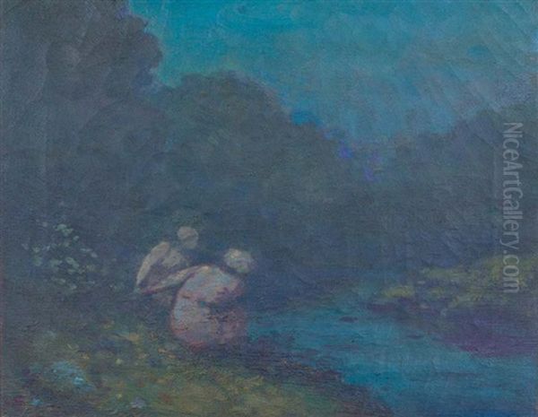 Figures By A River At Twilight Oil Painting by George William Russell