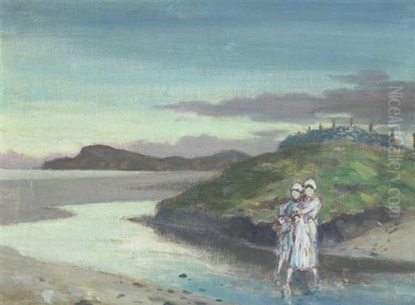 Two Girls Before A Ring Fort Oil Painting by George William Russell