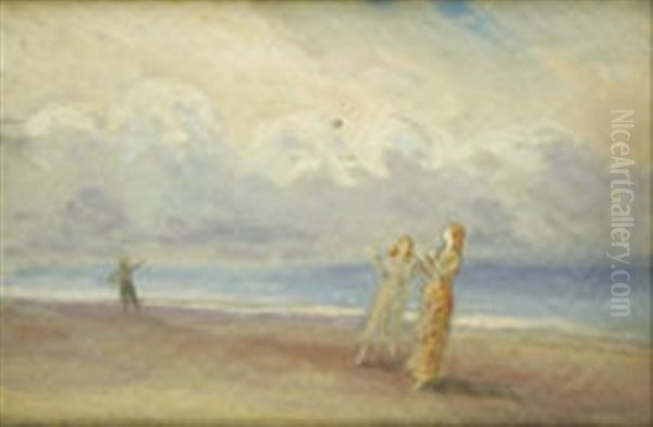 Children Playing On A Beach Oil Painting by George William Russell