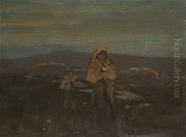 Mother And Children In Landscape Oil Painting by George William Russell
