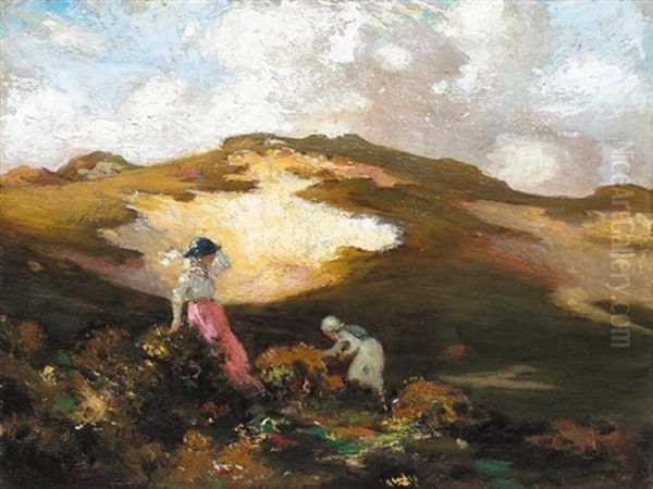 The Gathering, Landscape With Women By A Chalk Pit Oil Painting by George William Russell