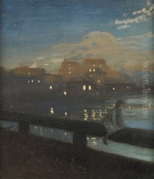 Where The Unquiet Hours Depart Oil Painting by George William Russell