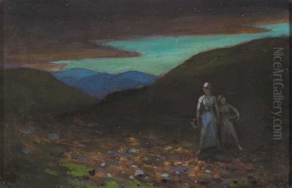 Evening Landscape With Figures, County Donegal Oil Painting by George William Russell