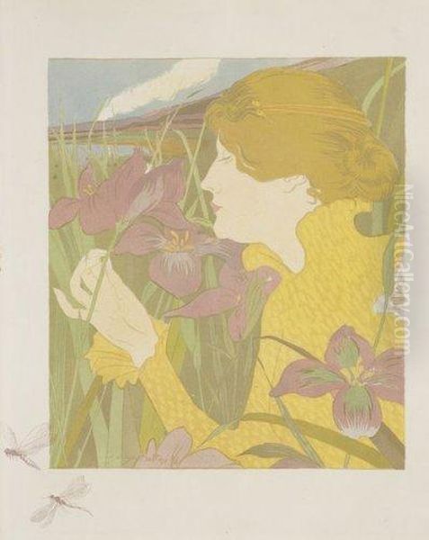 La Femme Aux Iris Oil Painting by Georges Bottini