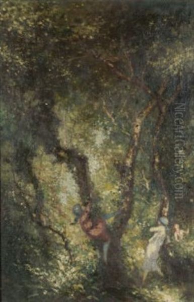 Girls Playing In A Forest Oil Painting by George William Russell