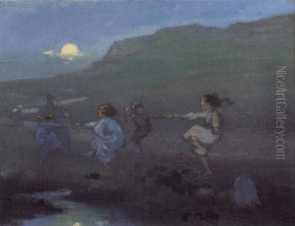 Children Dancing At Dusk Oil Painting by George William Russell