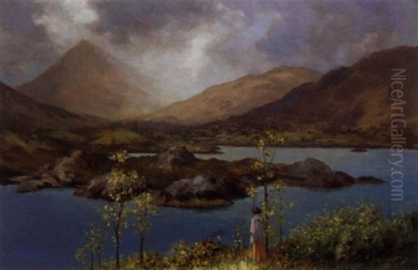 Gazing Over The Lough Oil Painting by George William Russell