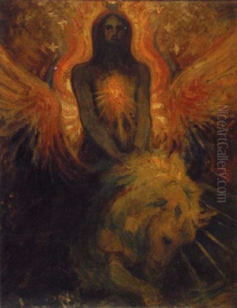 Mythological Scene Depicting A Figure On The Back Of Pegasus Oil Painting by George William Russell