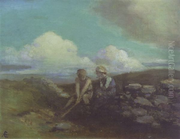 The Wall Builder's Rest Oil Painting by George William Russell