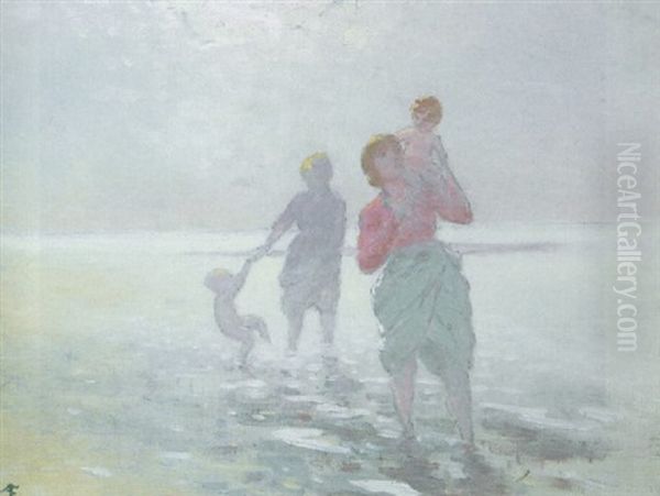 Walking Along The Seashore Oil Painting by George William Russell