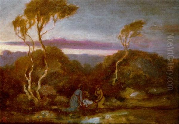 Moonlight: The Water's Edge Oil Painting by George William Russell