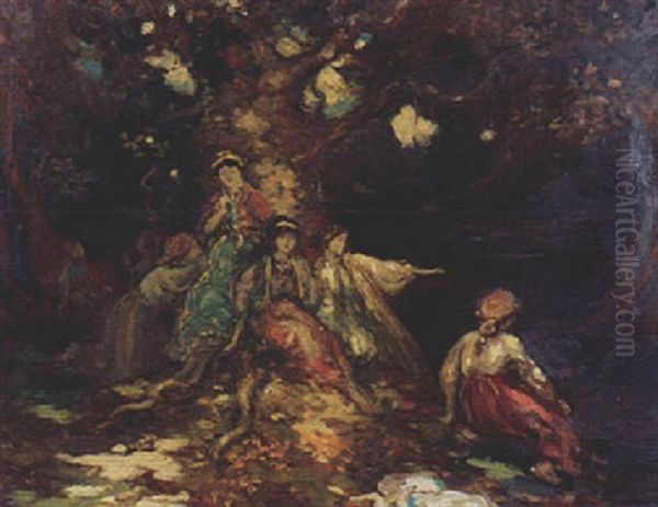 Forest Interior With Figures (mid-summers Night's Dream) Oil Painting by George William Russell
