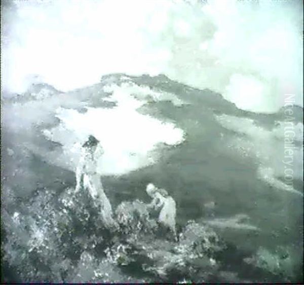 Gathering Wild Flowers On A Hillside Oil Painting by George William Russell