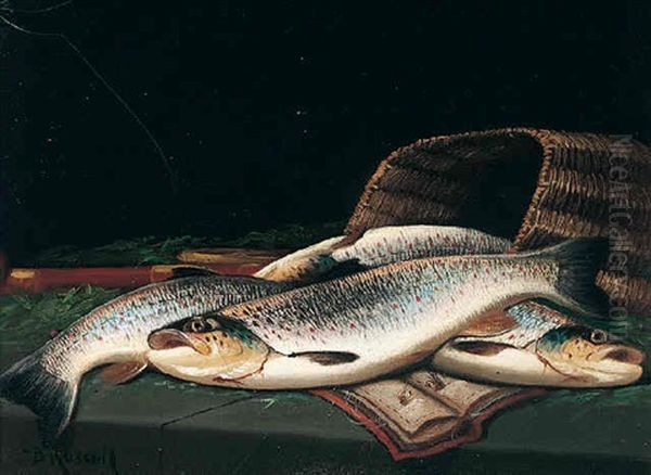 Yellow Trout Taken From The Fochabers Burn Oil Painting by John Bucknell Russell